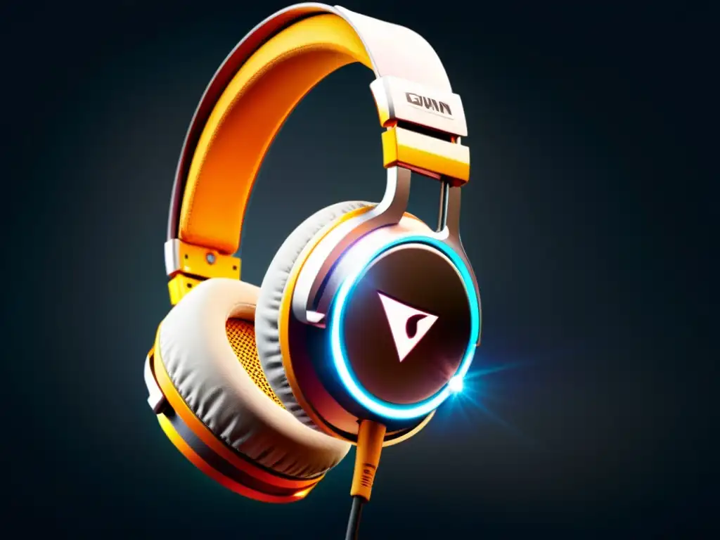 Auriculares gaming de alta calidad con luces LED vibrantes Un auricular gaming moderno con luces LED, detalle de las almohadillas y el micrófono ajustable