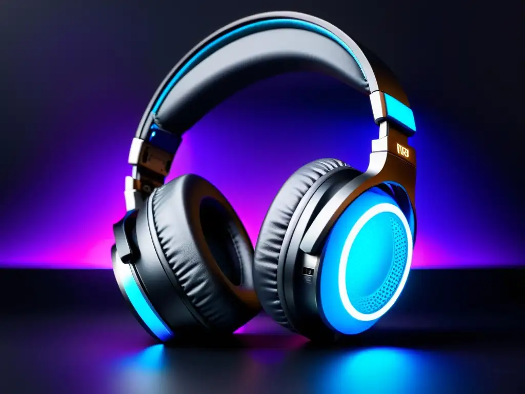 Headset gamer negro de alta tecnología con luces LED personalizables Un auricular de gaming negro con luces LED personalizables, almohadillas de calidad y micrófono flexible