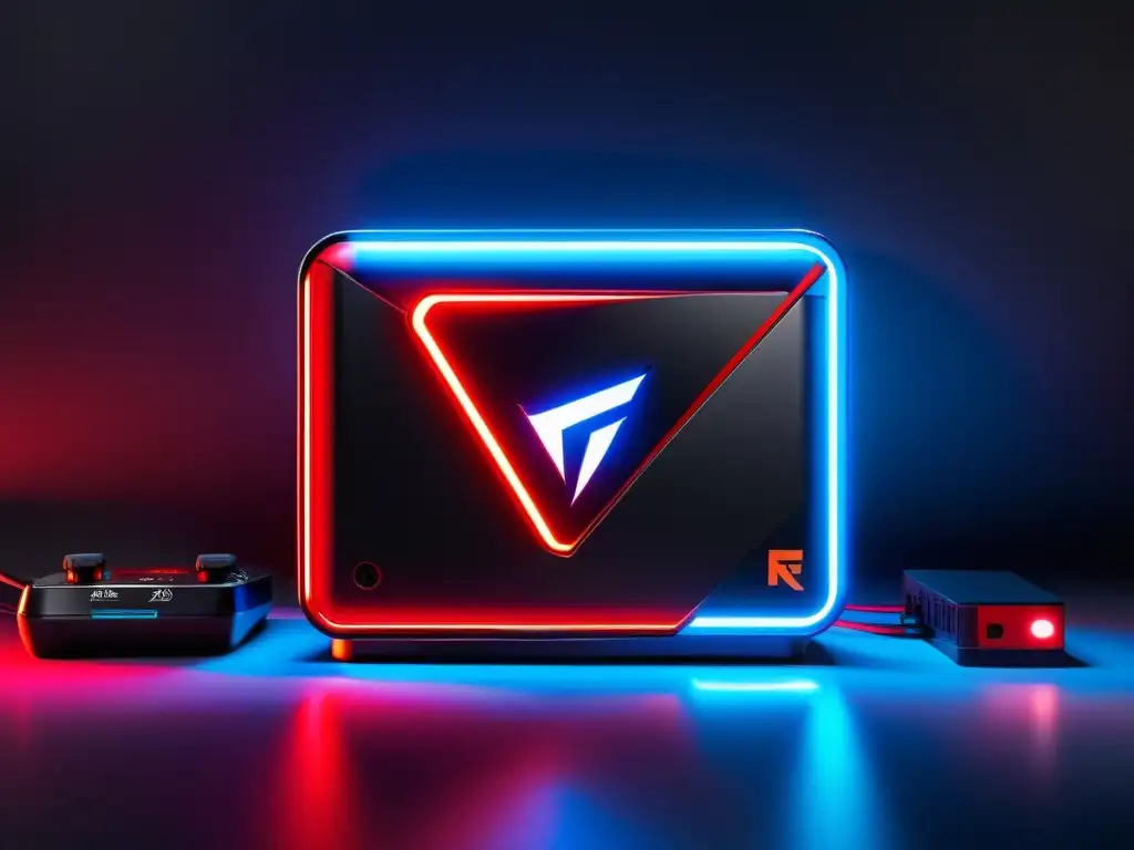 Cargador moderno para FreeFire con iluminación LED vibrante Un cargador de batería gaming con diseño moderno, luces LED vibrantes y atmósfera de alta energía