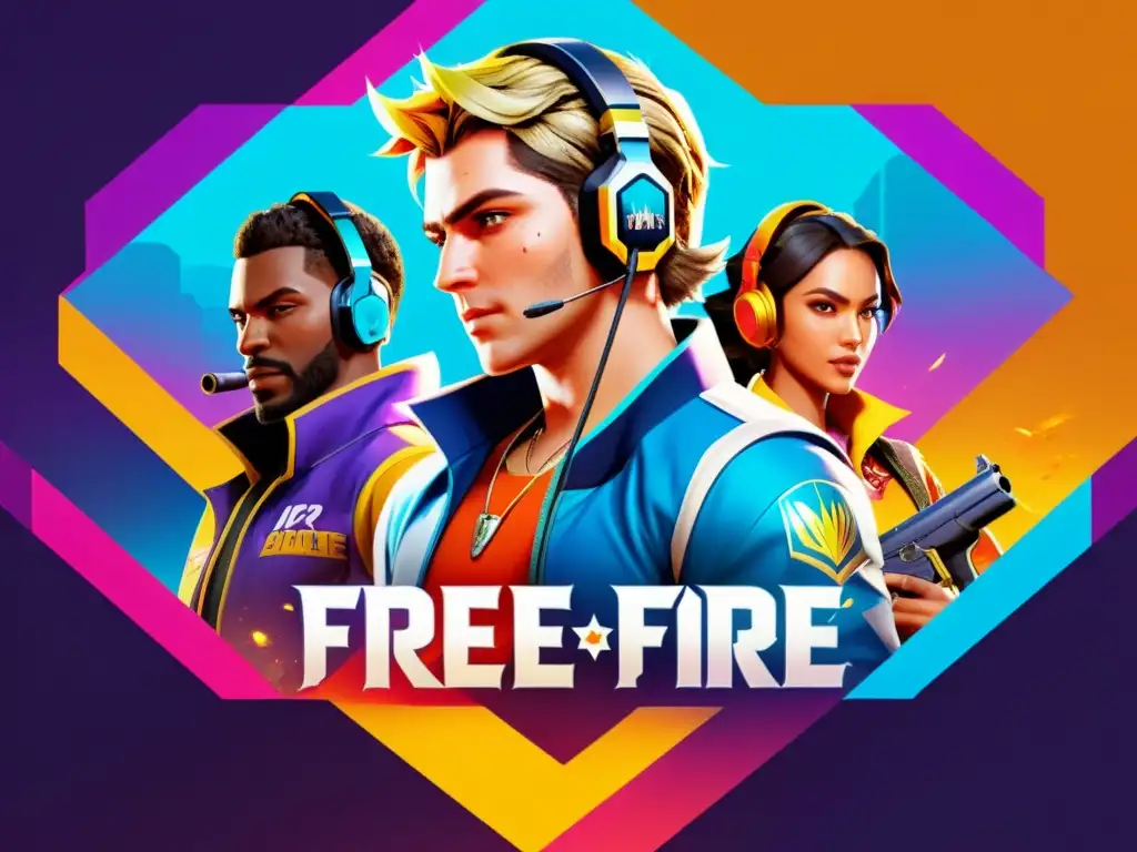 Colaboración dinámica en Free Fire con personajes emblemáticos Colaboraciones creativas marcas Free Fire: Ilustración detallada de una emocionante colaboración en el juego, con personajes y branding icónicos