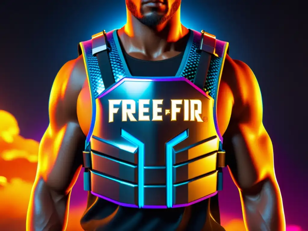 Chaleco antibalas de Free Fire: diseño futurista y protección avanzada Detalle impresionante del chaleco antibalas de Free Fire