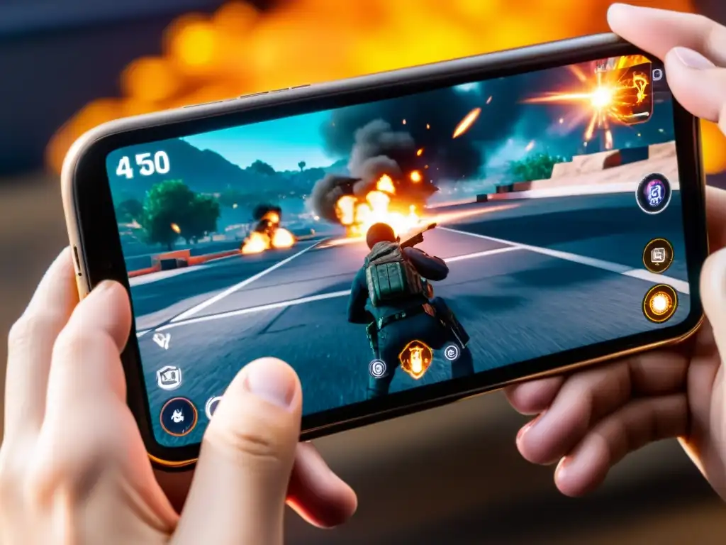 Juego Free Fire: Estrategia e Intensidad en Pantalla Detalle impresionante de la pantalla de smartphone con el juego Free Fire
