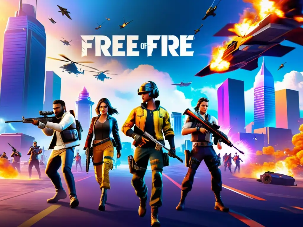 Batalla táctica en Free Fire: jugadores en acción Un emocionante y dinámico escenario de Free Fire, con jugadores estratégicos y armas poderosas, refleja la emoción del juego y sus actualizaciones