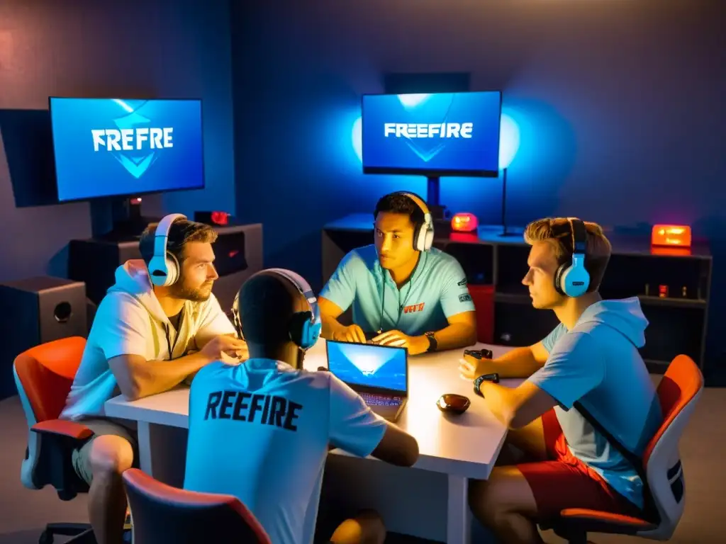 Intensa estrategia y concentración en el mundo de FreeFire Equipo de FreeFire maximiza eficiencia gestión recursos en ambiente de juego concentrado y determinado