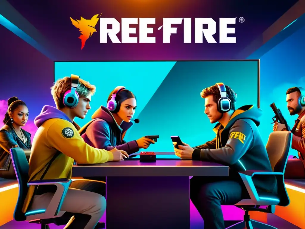 Equipo de Free Fire adaptándose al nuevo meta Equipo de jugadores de Free Fire adaptándose al impacto de las actualizaciones del meta, mostrando determinación y profesionalismo en el juego