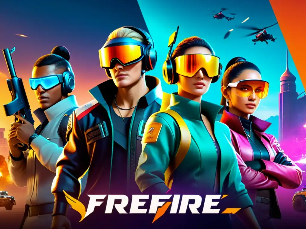 Batalla épica en FreeFire: Habilidades únicas en escenario futurista Un escuadrón de personajes de FreeFire muestra sus mejores habilidades en una batalla futurista de alto riesgo