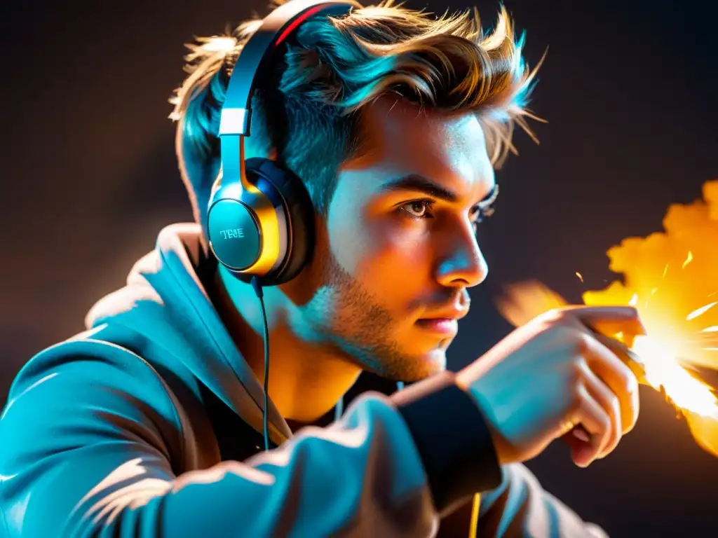 Jugador concentrado en Free Fire: intensidad virtual y precisión real Un gamer enfocado y determinado conquistando el último evento de Free Fire, con intensa concentración en sus ojos mientras navega el mundo virtual