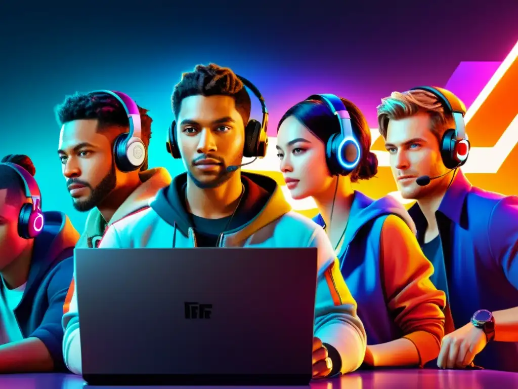 Equipo diverso de jugadores de Free Fire, estrategizando con entusiasmo Grupo diverso de jugadores de Free Fire colaborando con entusiasmo, estrategia y dedicación