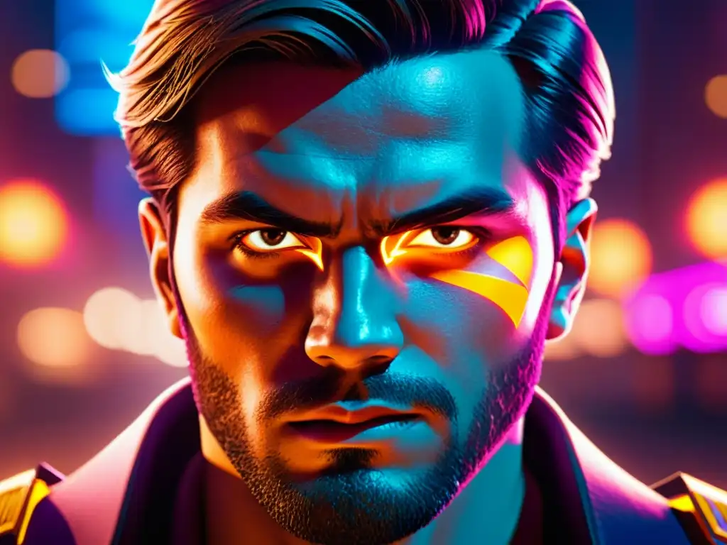 Mirada decidida en FreeFire Un guerrero de FreeFire con determinación en los ojos, en medio de un intenso juego de bluffing