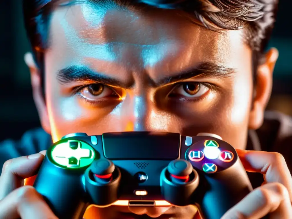 Mirada de determinación en Free Fire La imagen muestra la intensa concentración de un jugador de Free Fire, con una mirada determinada y centrada en la pantalla del dispositivo