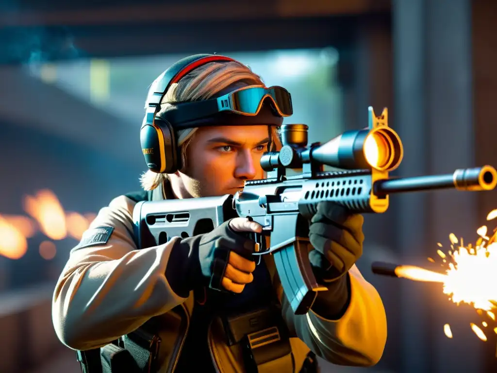 Un jugador de FreeFire se resguarda detrás de una barrera, apuntando con determinación