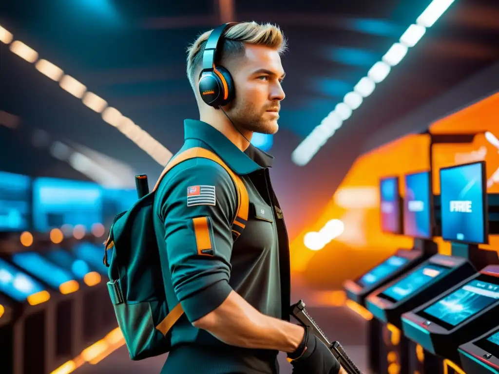 Experto en FreeFire: Estrategias de Gestión de Recursos Jugador de FreeFire maximiza eficiencia en gestión de recursos en entorno futurista y tecnológico