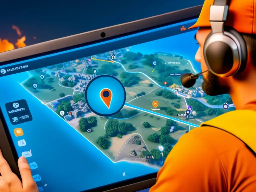Jugador de FreeFire en acción estratégica detrás de cobertura Un jugador de FreeFire se posiciona estratégicamente, vigilando el mapa y planeando su próximo movimiento, destacando la importancia de las estrategias seguras en FreeFire