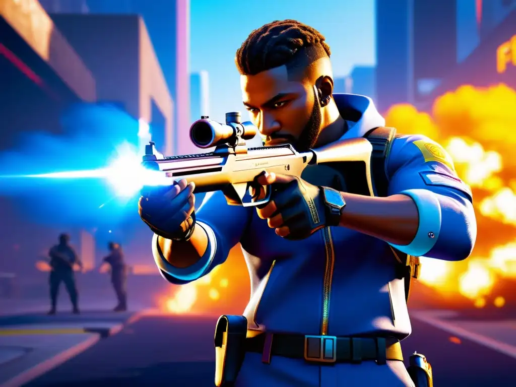 Arma actualizada en Free Fire: Detalles ultrarrealistas Un jugador en Free Fire muestra la nueva arma en un entorno futurista