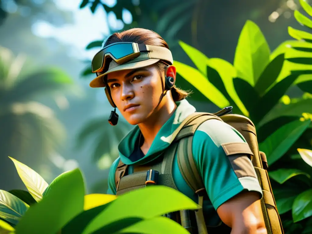Maestro de Camuflaje en la Jungla: Estrategia y Determinación en FreeFire Un jugador de FreeFire se camufla en la selva, mostrando las mejores estrategias de camuflaje