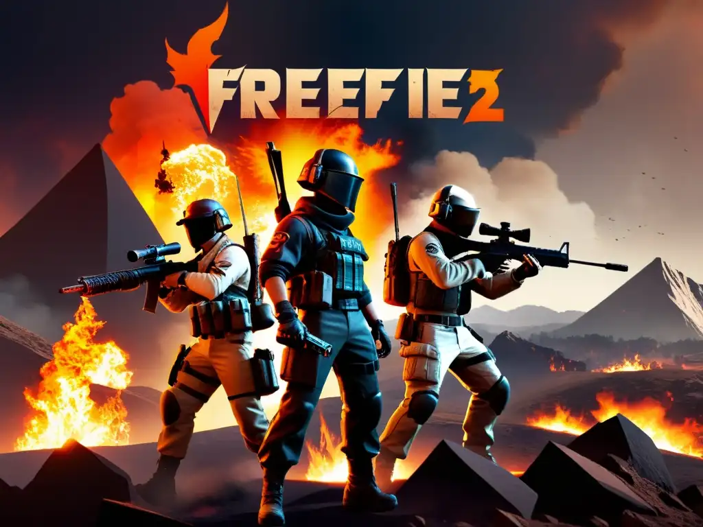 Batalla intensa en Purgatory: jugadores de FreeFire en acción Jugadores de FreeFire usando estrategias secretas en el mapa Purgatorio, con tensión y urgencia en el juego