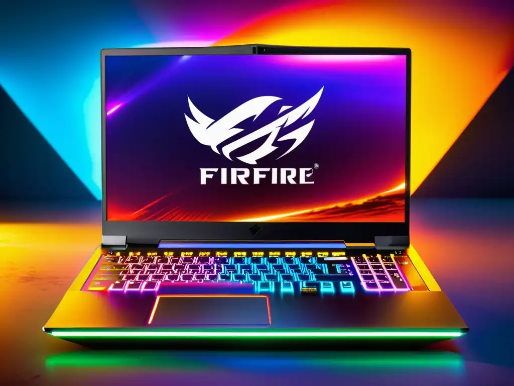 Portátil gaming 8k con FreeFire vibrante Una laptop gaming con pantalla 8k vibrante muestra una emocionante batalla en FreeFire