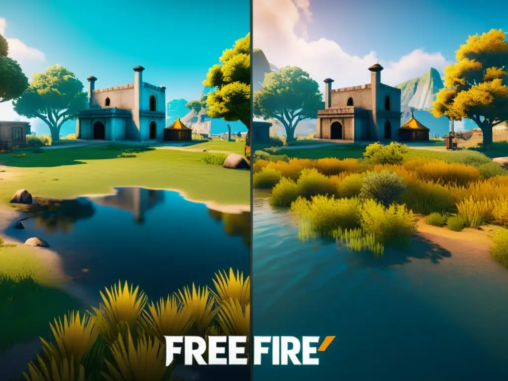 Free Fire: Transformación visual del mapa con gráficos mejorados Comparación de mapas del juego Free Fire, destacando las mejoras visuales