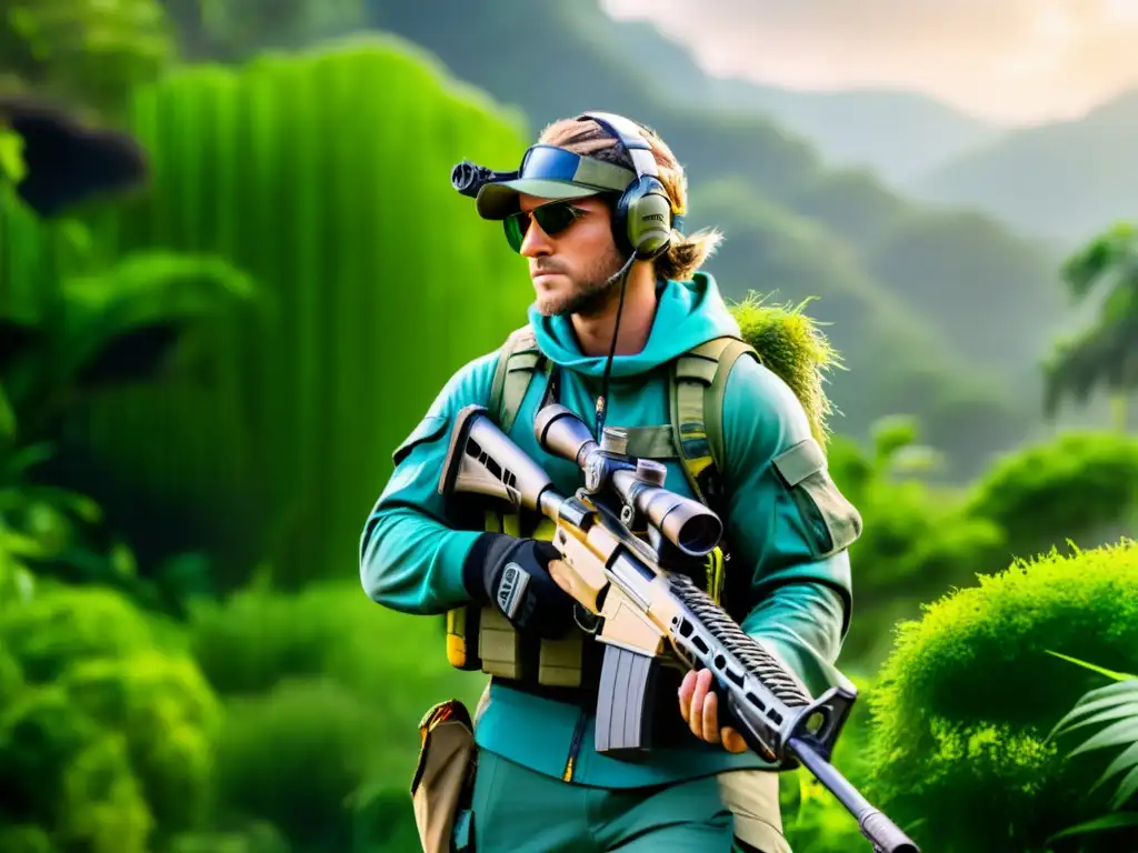 Un personaje de Free Fire ajusta su equipamiento para adaptarse al entorno de la jungla