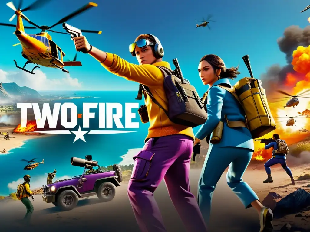 Dos personajes de Free Fire caen en el mapa desde un helicóptero, mostrando tácticas de inicio de partida en Free Fire