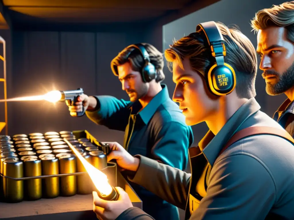 Organización estratégica de municiones en Free Fire Personajes de Free Fire organizando la munición en un búnker, mostrando la importancia de la gestión de munición en el juego