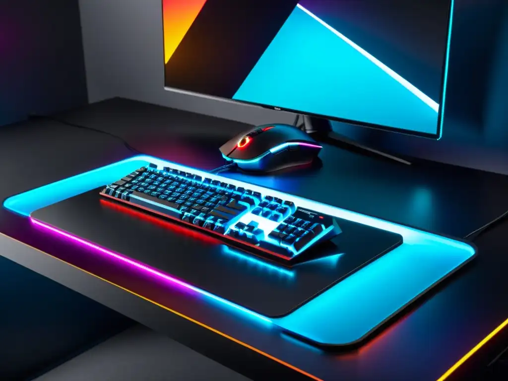 Setup gaming profesional con periféricos FreeFire Setup gaming moderno con teclado mecánico retroiluminado y ratón de alta precisión en mousepad elegante