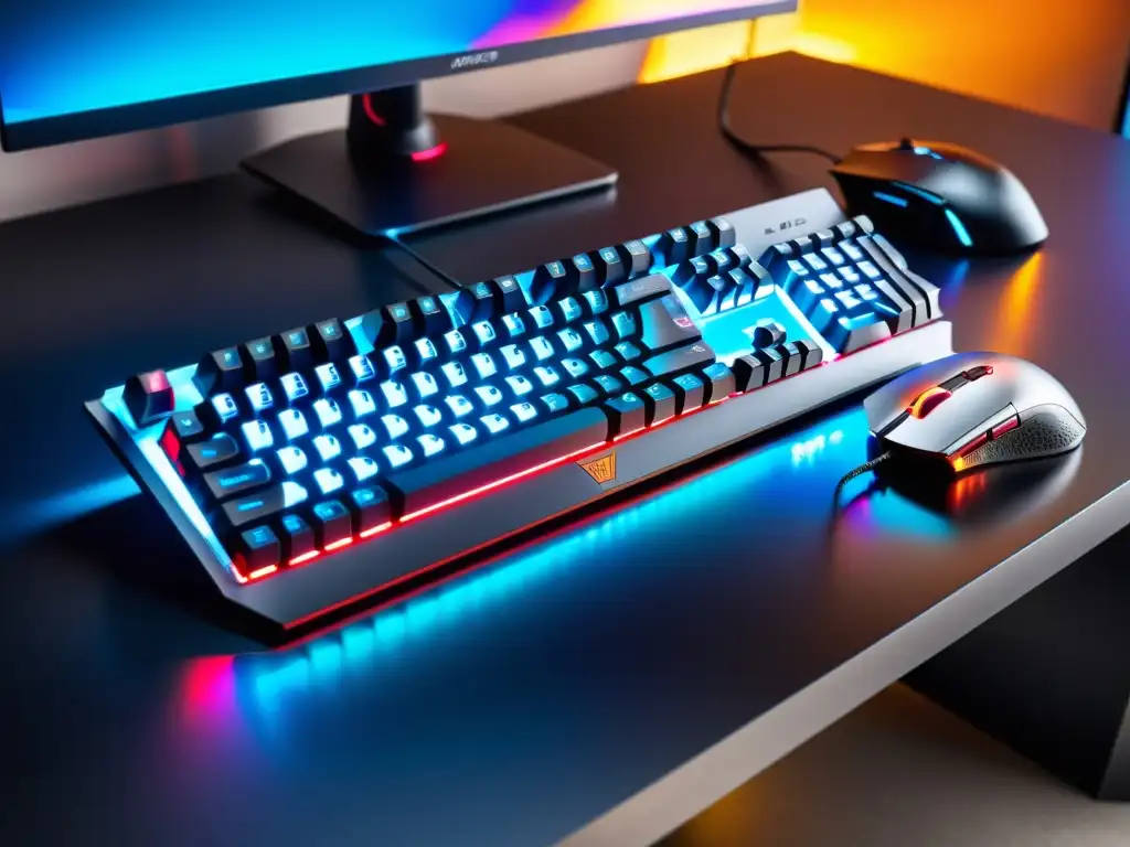 Juego profesional: teclado y mouse futuristas Teclado y ratón gaming de diseño futurista en un setup profesional de FreeFire