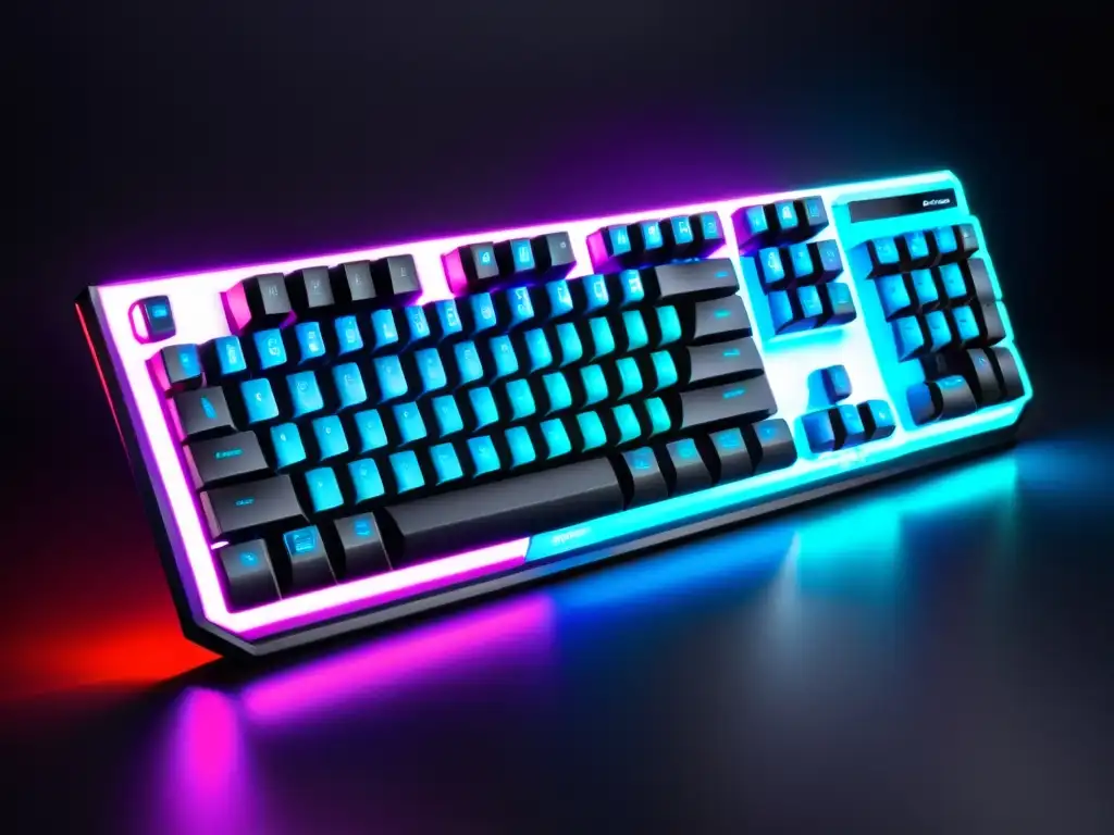 Teclado gaming futurista con iluminación RGB dinámica Un teclado gaming futurista con iluminación RGB dinámica, perfecto para Free Fire