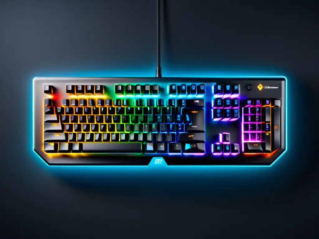 Teclado gaming futurista con luces RGB personalizables Topdown de teclado gaming con luces RGB personalizables y teclas mecánicas, perfecto para Free Fire