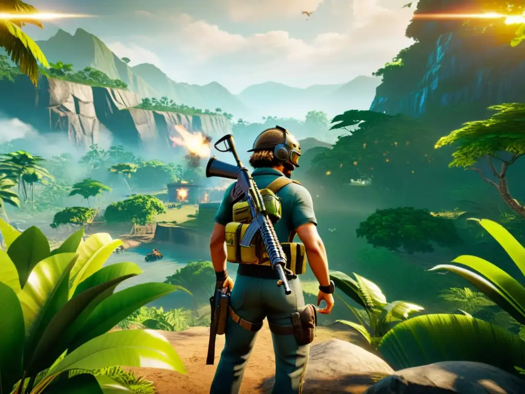 Un valiente guerrero de Free Fire destaca en la vibrante jungla, mostrando una administración eficaz de recursos en el juego